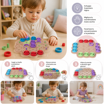 Gioco Strategico Educativo in Legno del Tris a 3 Livelli per Bambini