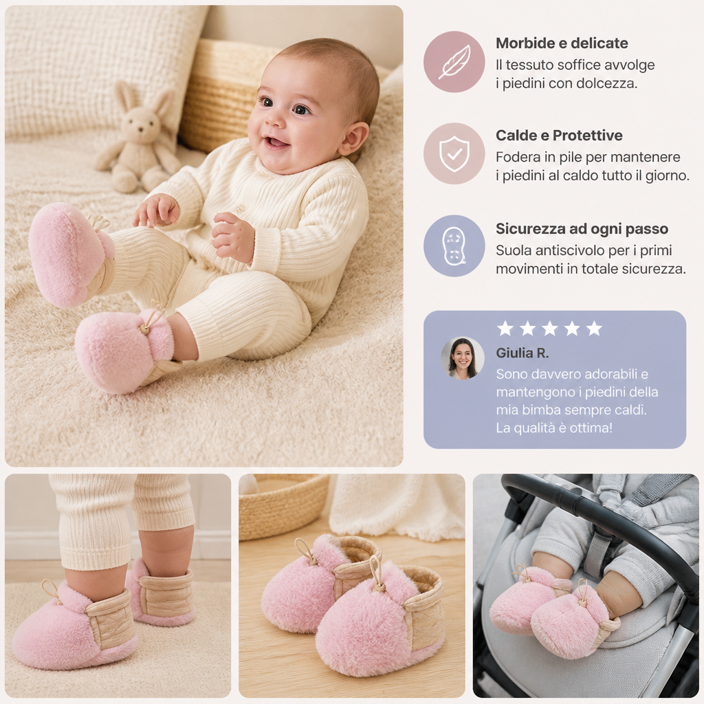 Scarpine per Neonato Calde e Confortevoli in Cotone Foderato in Pile con Suole Morbide