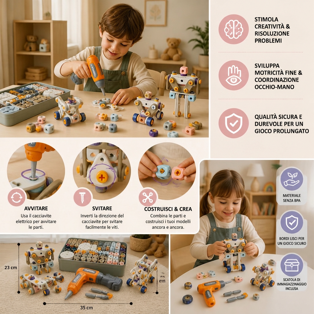 Set di Attrezzi Fai-da-Te per Bambini con Trapano Elettrico – Set di Costruzioni STEM