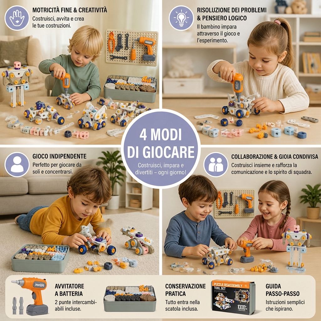 Set di Attrezzi Fai-da-Te per Bambini con Trapano Elettrico – Set di Costruzioni STEM
