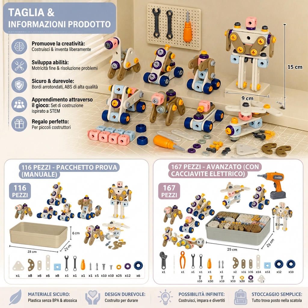 Set di Attrezzi Fai-da-Te per Bambini con Trapano Elettrico – Set di Costruzioni STEM