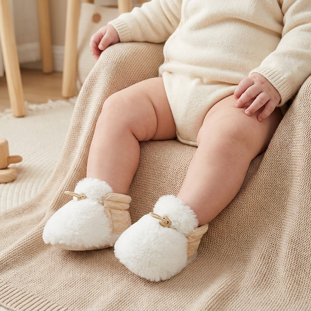 Scarpine per Neonato Calde e Confortevoli in Cotone Foderato in Pile con Suole Morbide