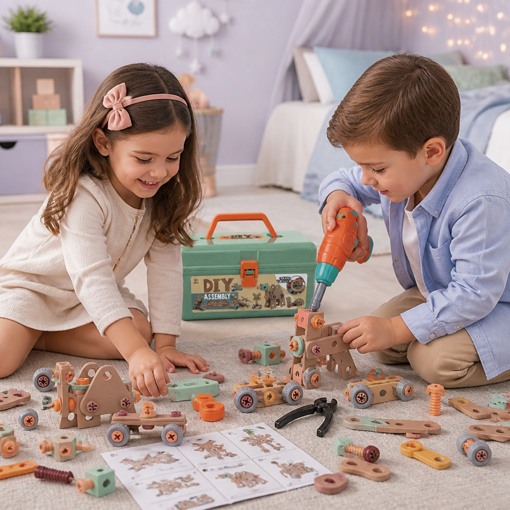 Set da 144 Pezzi per Attrezzi da Bambini con Trapano e Valigetta – Kit di Costruzione STEM Montessori