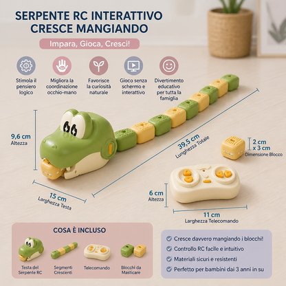 Giocattolo STEM RC Serpente Interattivo Crescente – Mangia i Blocchi e Diventa Più Lungo