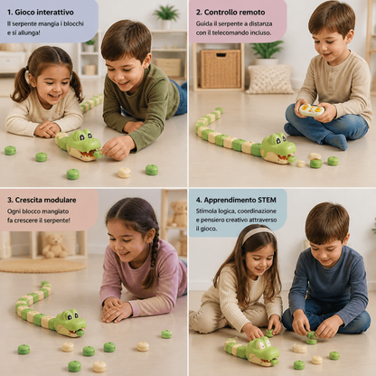 Giocattolo STEM RC Serpente Interattivo Crescente – Mangia i Blocchi e Diventa Più Lungo