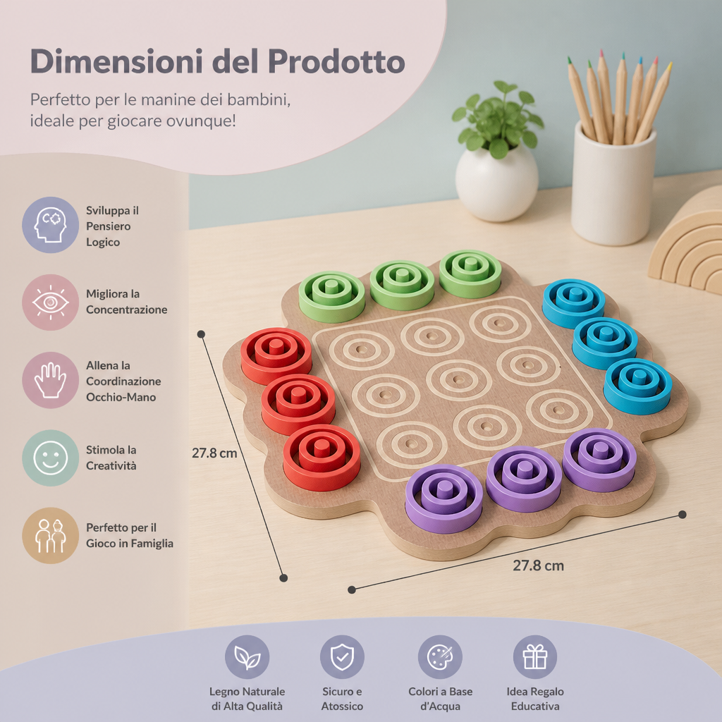 Gioco Strategico Educativo in Legno del Tris a 3 Livelli per Bambini