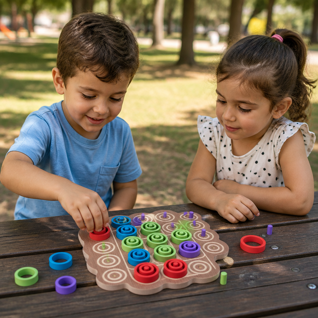 Gioco Strategico Educativo in Legno del Tris a 3 Livelli per Bambini