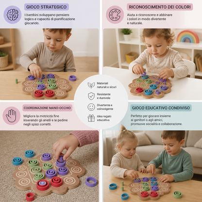 Gioco Strategico Educativo in Legno del Tris a 3 Livelli per Bambini