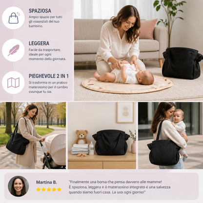 Borsa fasciatoio pieghevole 2 in 1 con materassino – Borsa da viaggio leggera e spaziosa per mamme