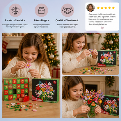 Calendario Dell'Avvento Natalizio Con Bouquet Di Fiori In Blocchi Da Costruzione