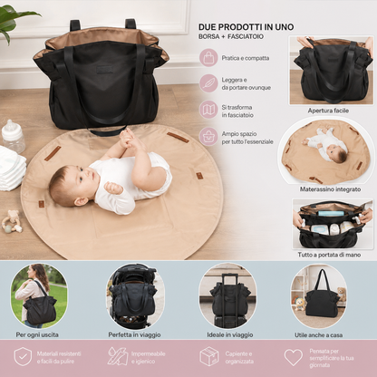 Borsa fasciatoio pieghevole 2 in 1 con materassino – Borsa da viaggio leggera e spaziosa per mamme