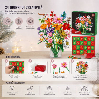Calendario Dell'Avvento Natalizio Con Bouquet Di Fiori In Blocchi Da Costruzione