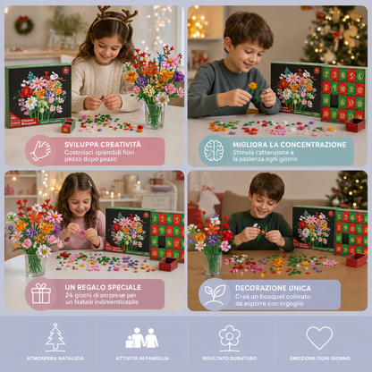 Calendario Dell'Avvento Natalizio Con Bouquet Di Fiori In Blocchi Da Costruzione