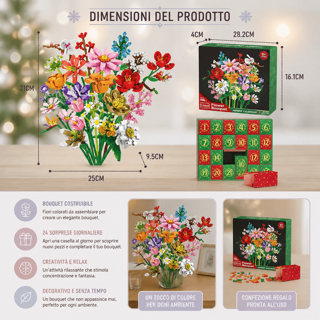 Calendario Dell'Avvento Natalizio Con Bouquet Di Fiori In Blocchi Da Costruzione