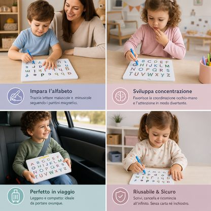 Tavola Magnetica 2-in-1 per Ricalcare le Lettere Maiuscole e Minuscole