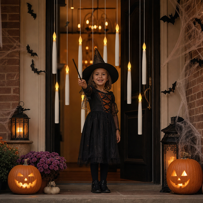 Candele LED Fluttuanti Controllate con Bacchetta Magica e Ganci per Appendere