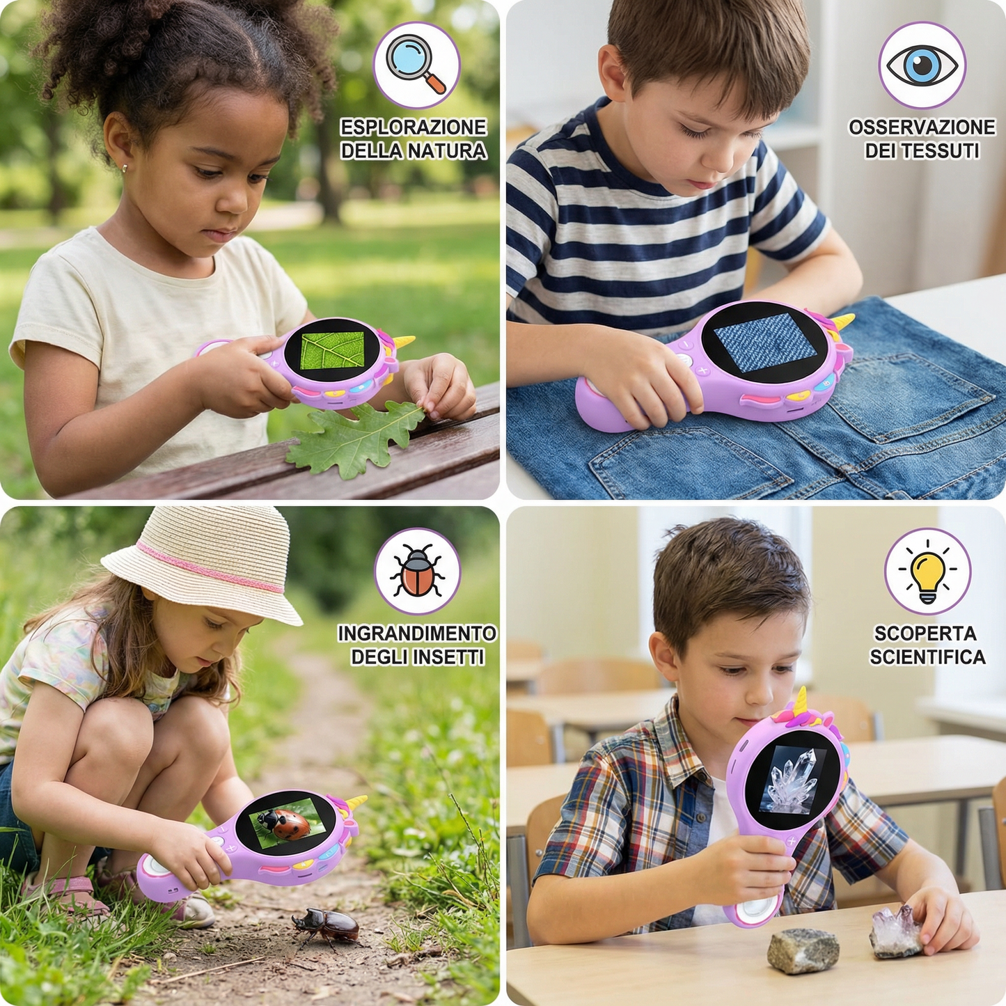 Microscopio video per bambini con schermo – dispositivo di ricerca mobile per piccoli esploratori