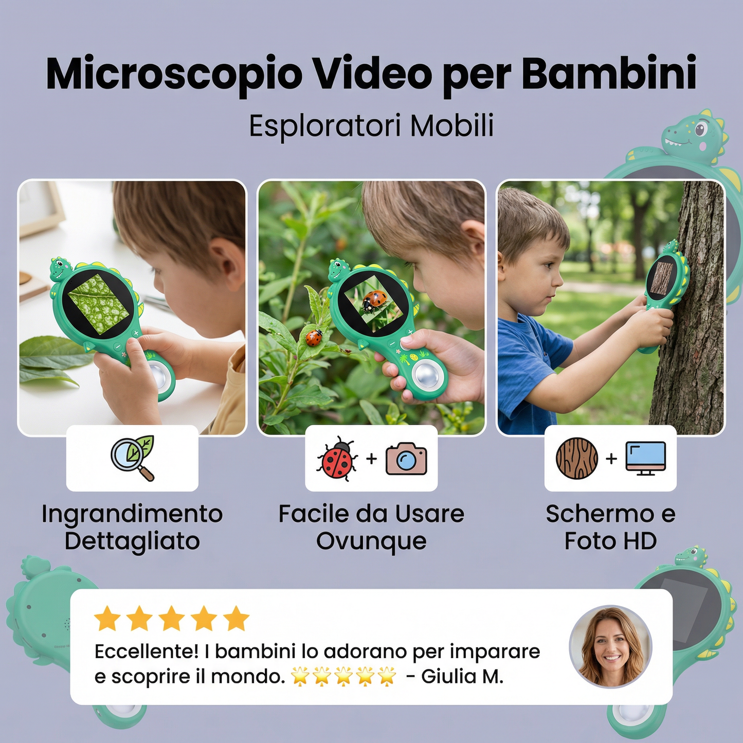 Microscopio video per bambini con schermo – dispositivo di ricerca mobile per piccoli esploratori