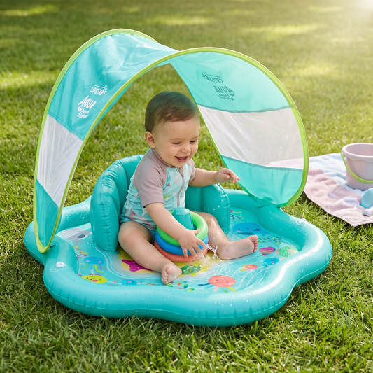 Tappeto da Gioco Gonfiabile per Bambini con Tettuccio – Gioco d'Acqua e Protezione Solare per Bambini