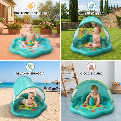 Tappeto da Gioco Gonfiabile per Bambini con Tettuccio – Gioco d'Acqua e Protezione Solare per Bambini