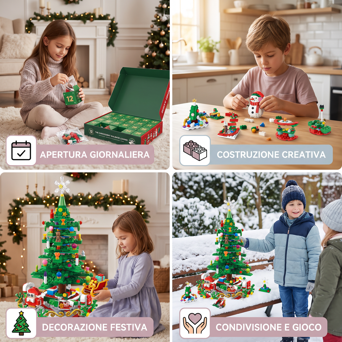 Calendario dell’Avvento con Mattoncini a Forma di Albero di Natale per Bambini