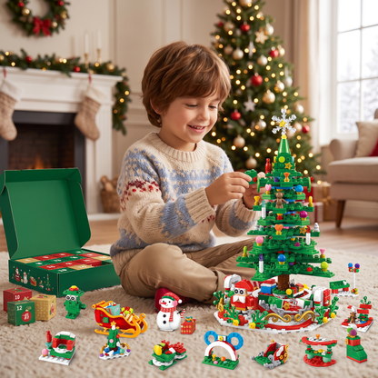 Calendario dell’Avvento con Mattoncini a Forma di Albero di Natale per Bambini