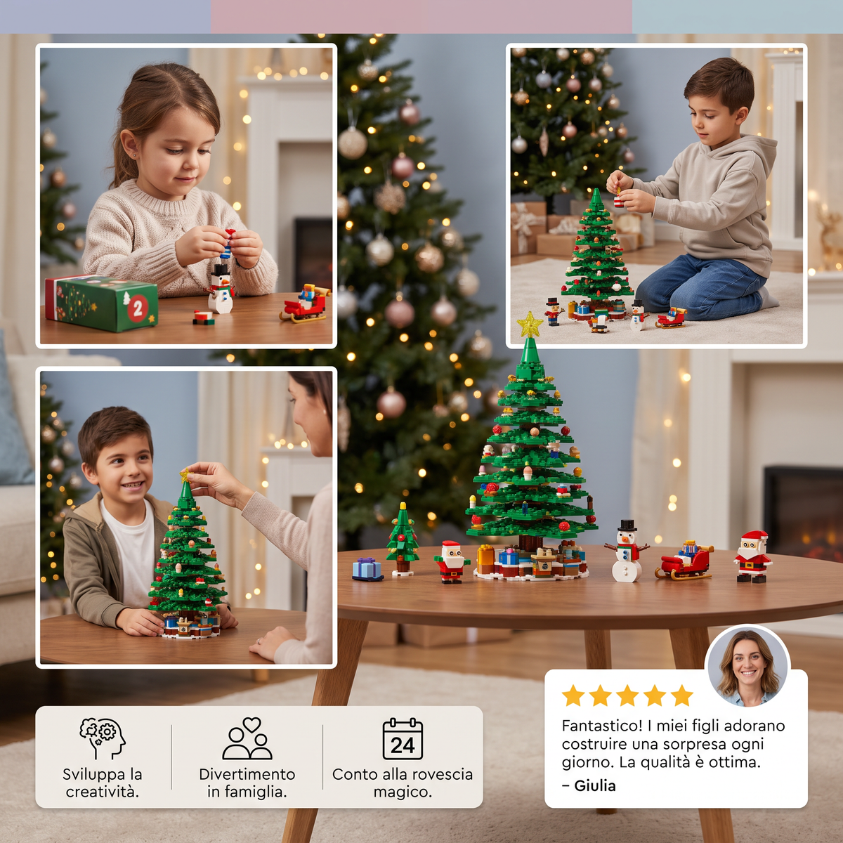 Calendario dell’Avvento con Mattoncini a Forma di Albero di Natale per Bambini