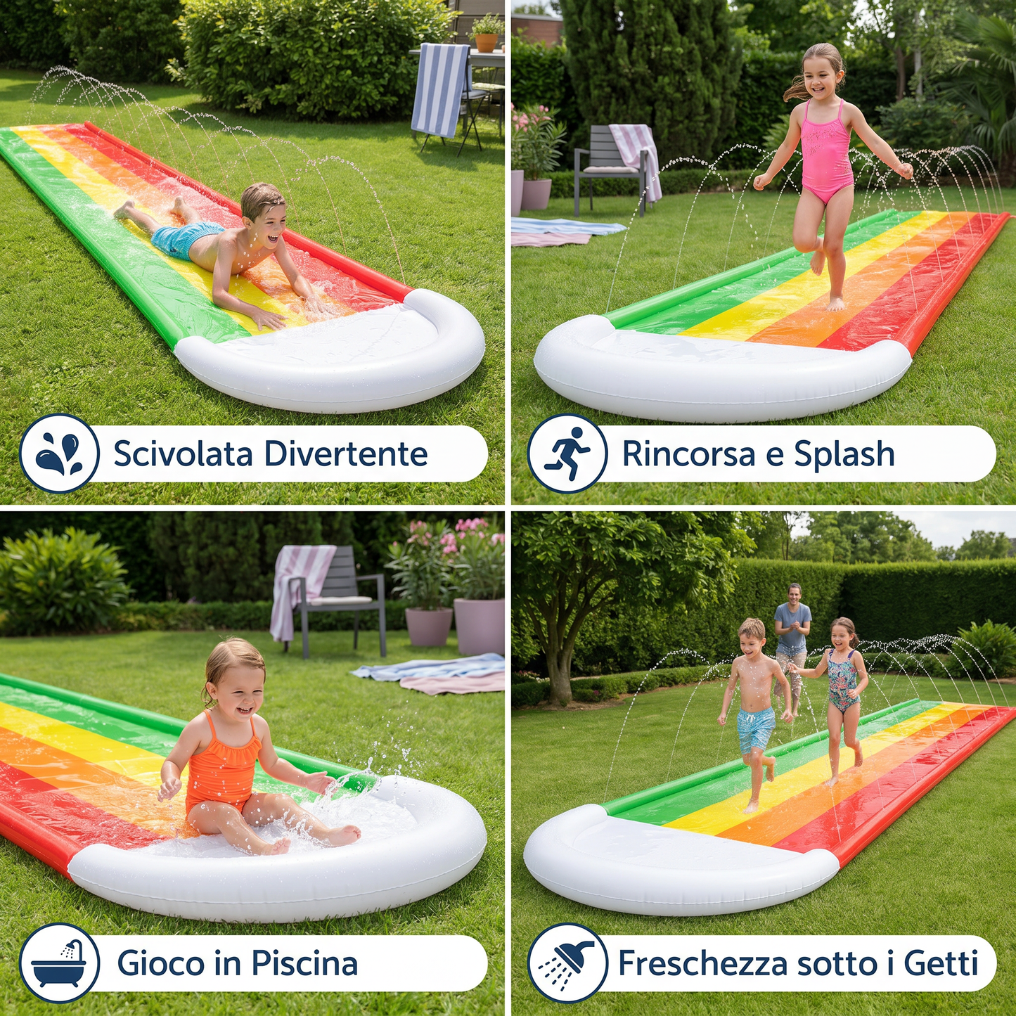 Rampa Acquatica Arcobaleno – Scivolo Gonfiabile per Esterni per Bambini e Famiglia