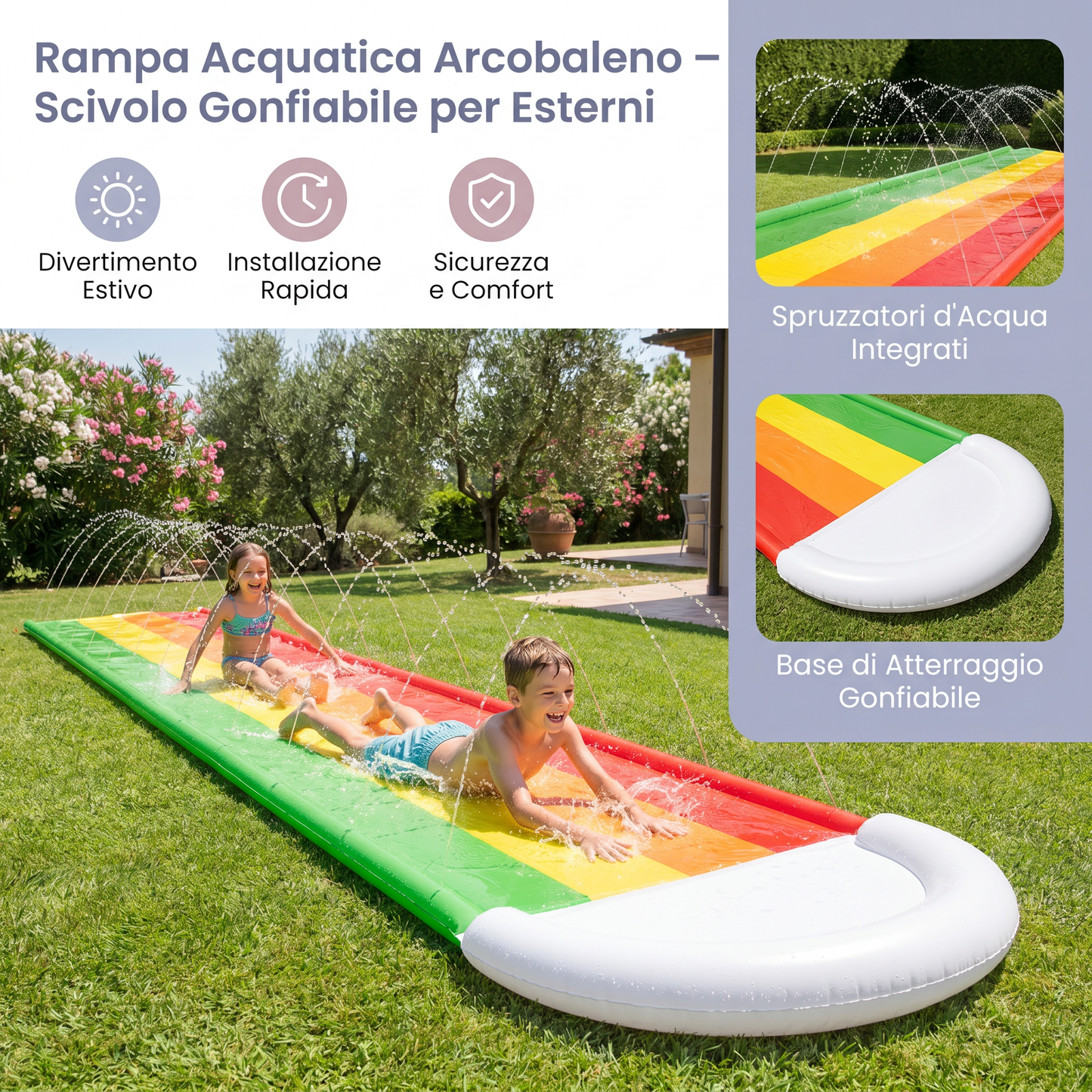 Rampa Acquatica Arcobaleno – Scivolo Gonfiabile per Esterni per Bambini e Famiglia