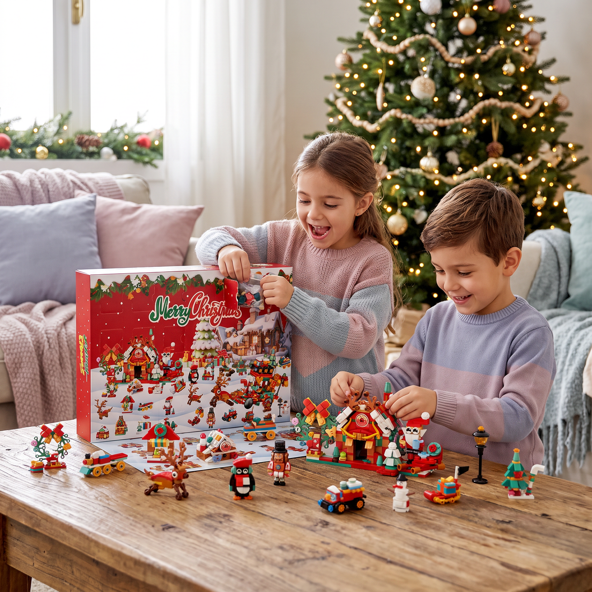 Calendario dell’Avvento con Blocchi da Costruzione – Villaggio di Natale per Bambini