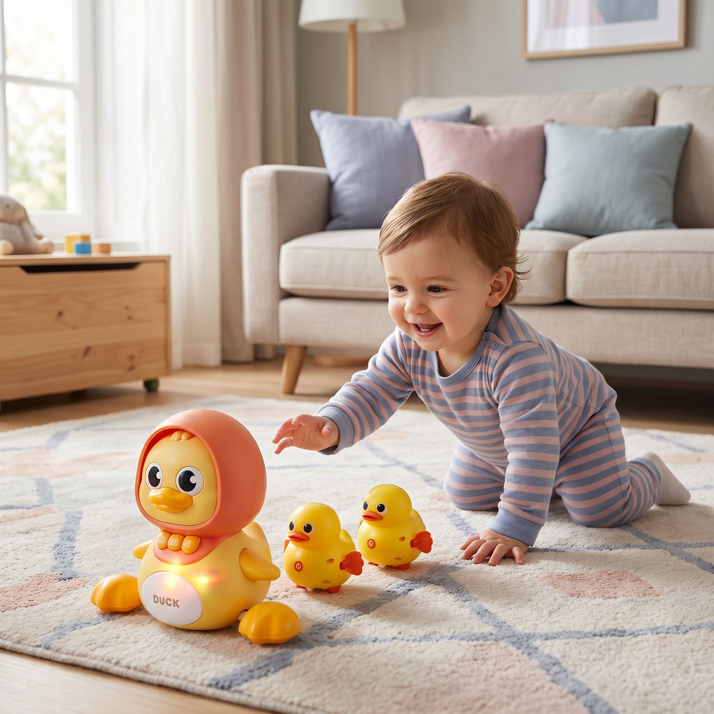 Famiglia di Anatre Giocattolo da Crawling e Apprendimento con Musica per Neonati
