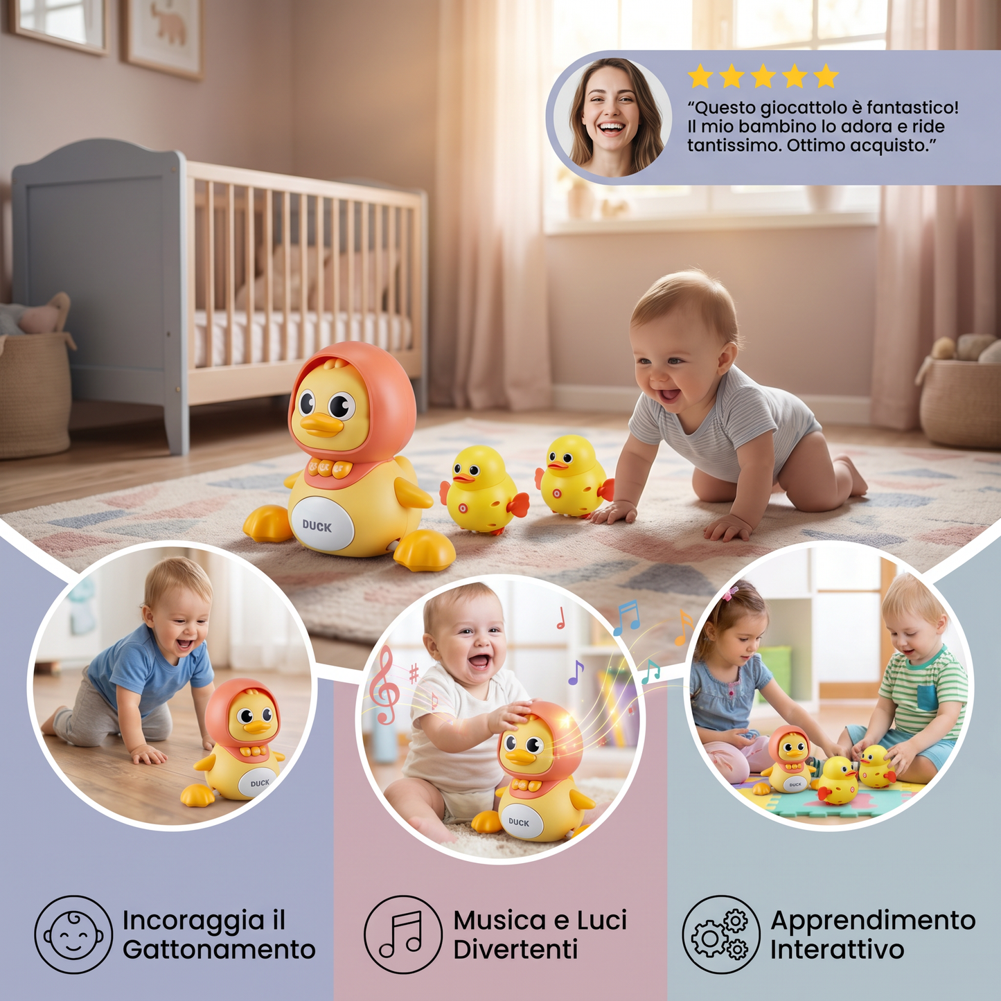 Famiglia di Anatre Giocattolo da Crawling e Apprendimento con Musica per Neonati