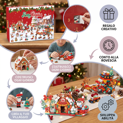Calendario dell’Avvento con Blocchi da Costruzione – Villaggio di Natale per Bambini