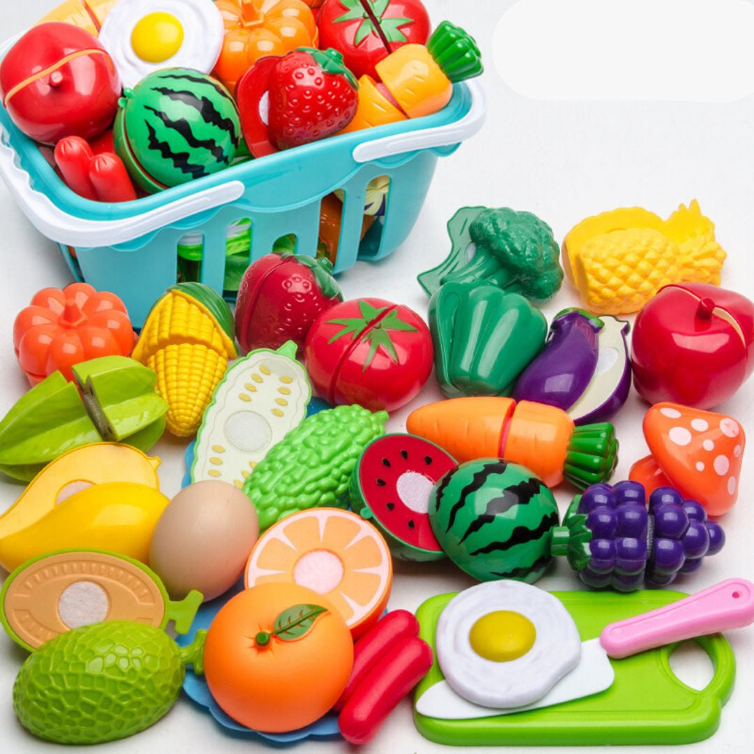 Set da cucina per tagliare la frutta | Giocattolo educativo per bambini con cestino e verdure realistiche per giochi di ruolo