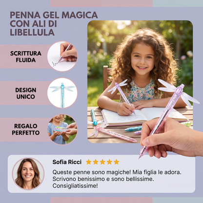 Penna gel magica con ali di libellula