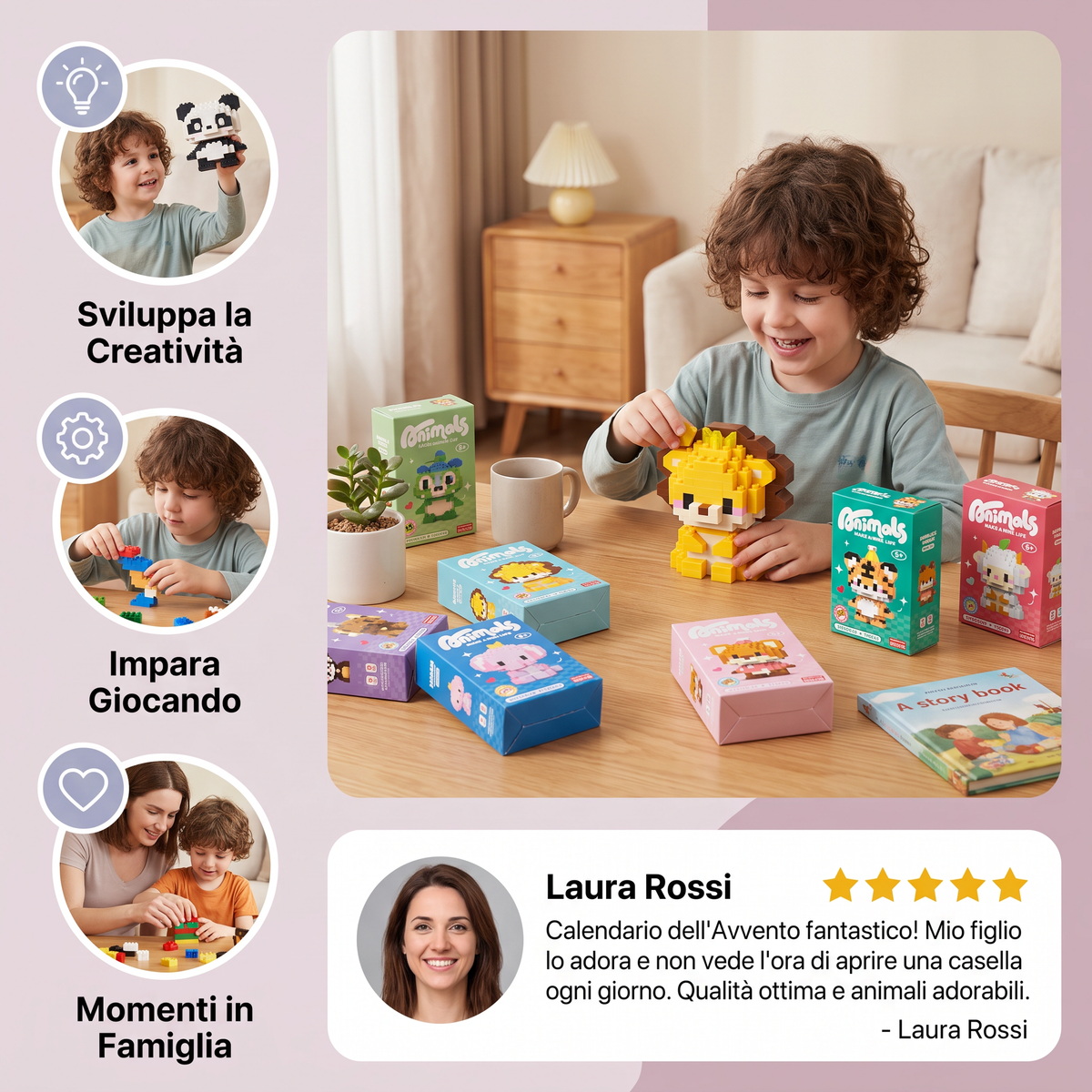 Grazioso calendario dell'Avvento con animaletti da costruire per bambini