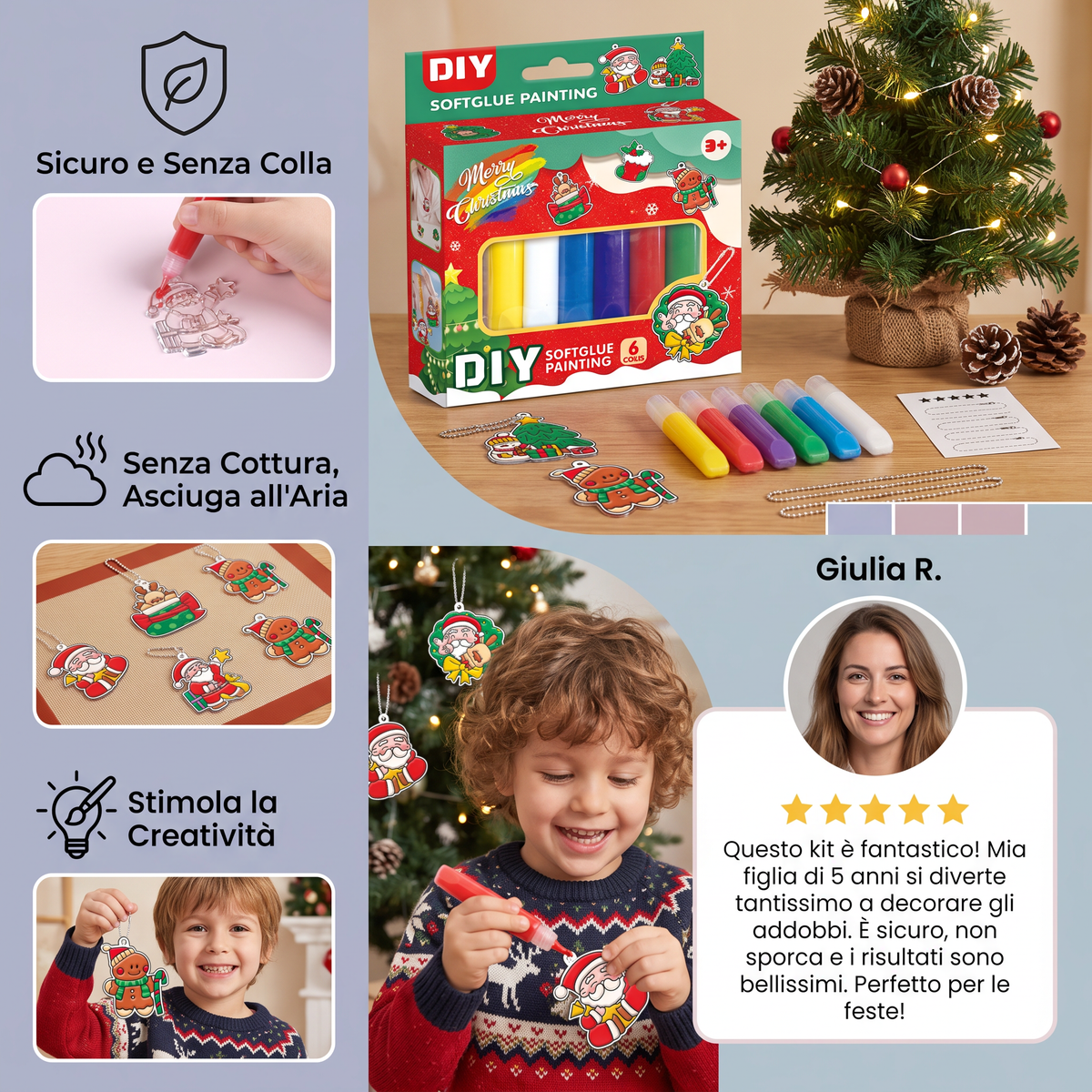 Kit creativo DIY di Natale per bambini per decorare gli addobbi con la pittura, senza colla né cottura