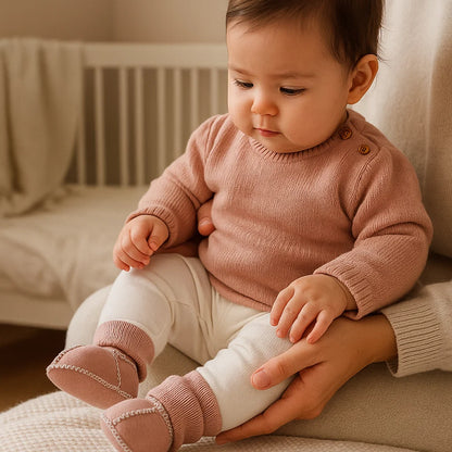 Calzini-scarpe invernali per bebè foderati con effetto pelle scamosciata