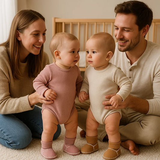 Calzini-scarpe invernali per bebè foderati con effetto pelle scamosciata
