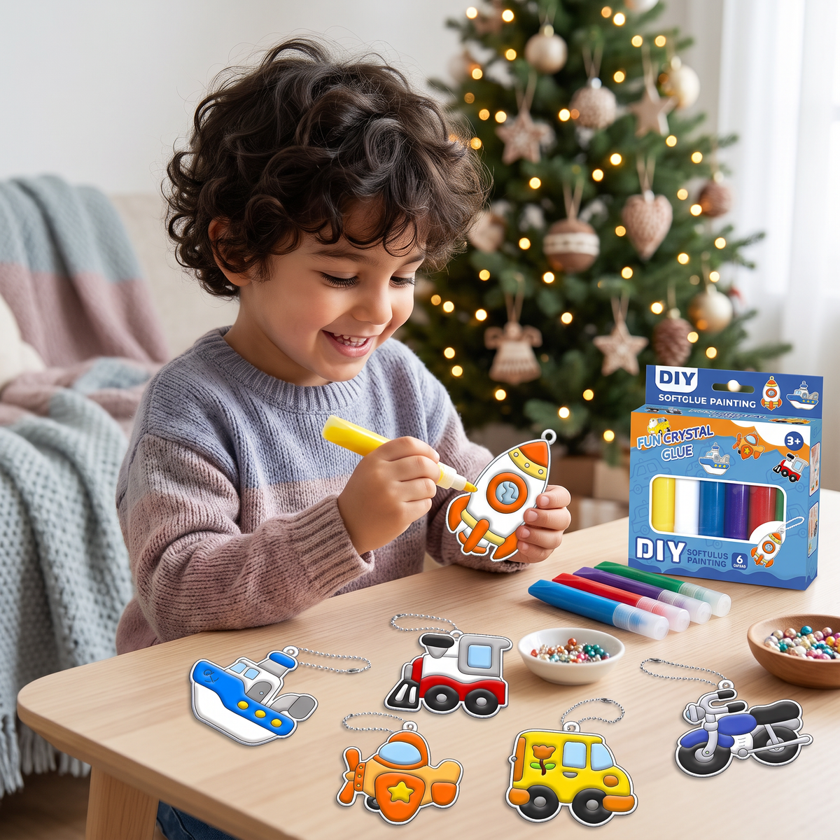 Kit creativo DIY di Natale per bambini per decorare gli addobbi con la pittura, senza colla né cottura