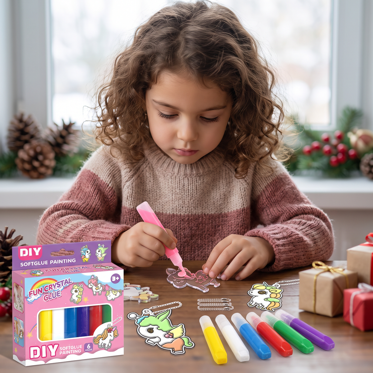 Kit creativo DIY di Natale per bambini per decorare gli addobbi con la pittura, senza colla né cottura