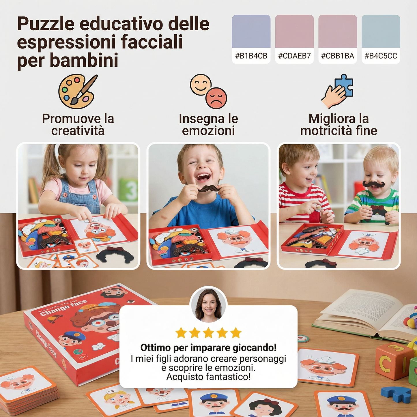 Puzzle educativo delle espressioni facciali per bambini