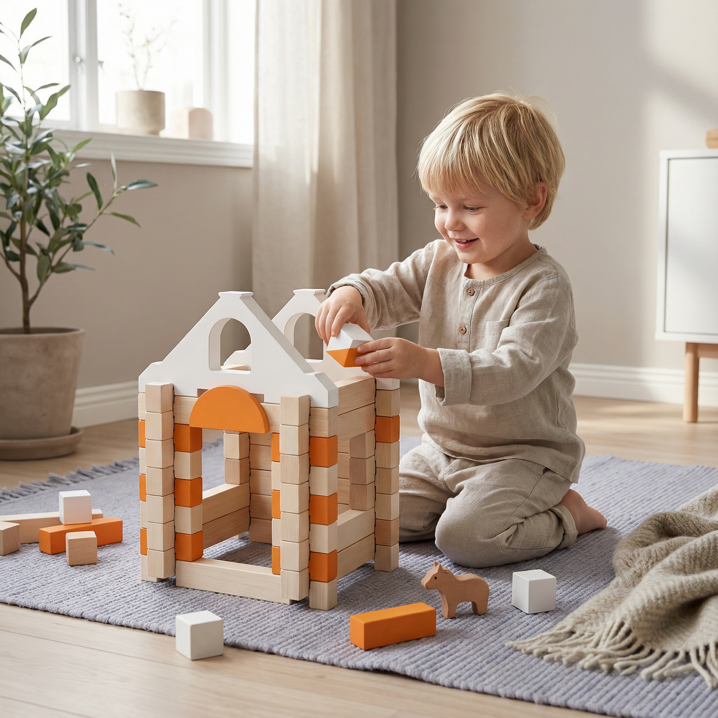 Set di Blocchi in Legno Montessori – Gioco Naturale per Impilare e Costruire