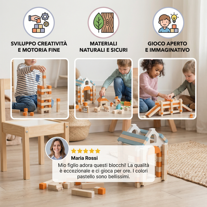 Set di Blocchi in Legno Montessori – Gioco Naturale per Impilare e Costruire