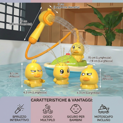 Set di giocattoli da bagno per bambini | Divertenti anatre che spruzzano acqua con motoscafo per giochi interattivi durante il bagno