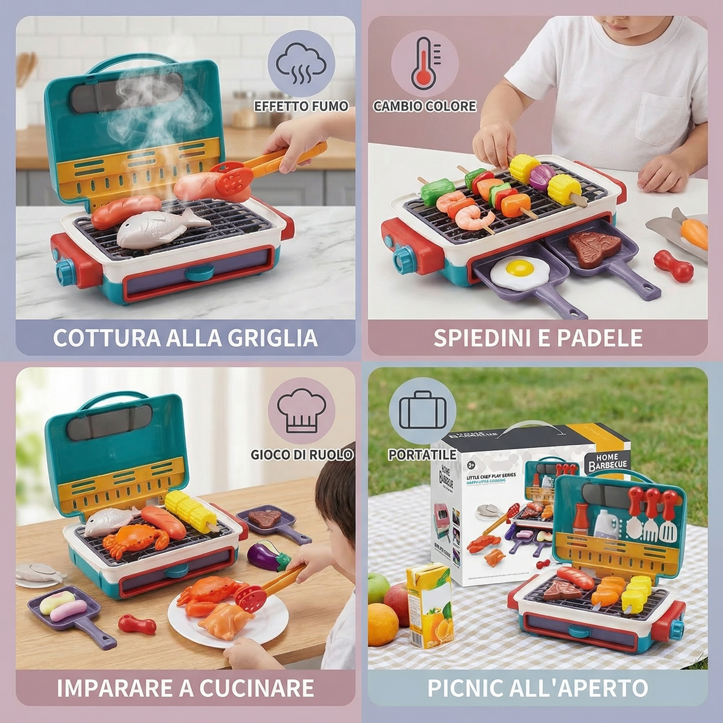 Il mio primo grill BBQ – cucina per bambini con effetto fumo e alimenti che cambiano colore