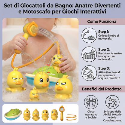 Set di giocattoli da bagno per bambini | Divertenti anatre che spruzzano acqua con motoscafo per giochi interattivi durante il bagno