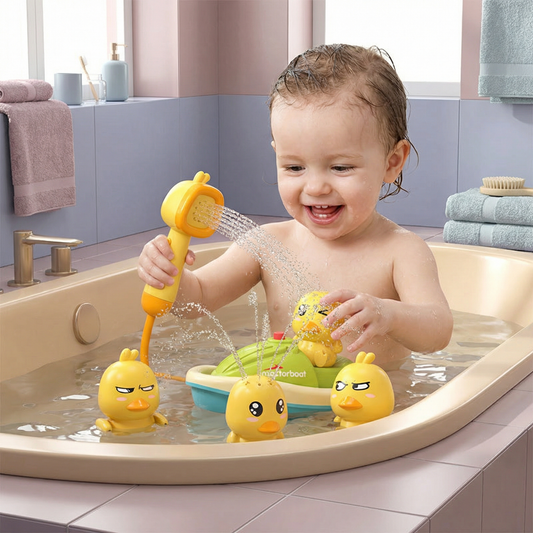 Set di giocattoli da bagno per bambini | Divertenti anatre che spruzzano acqua con motoscafo per giochi interattivi durante il bagno