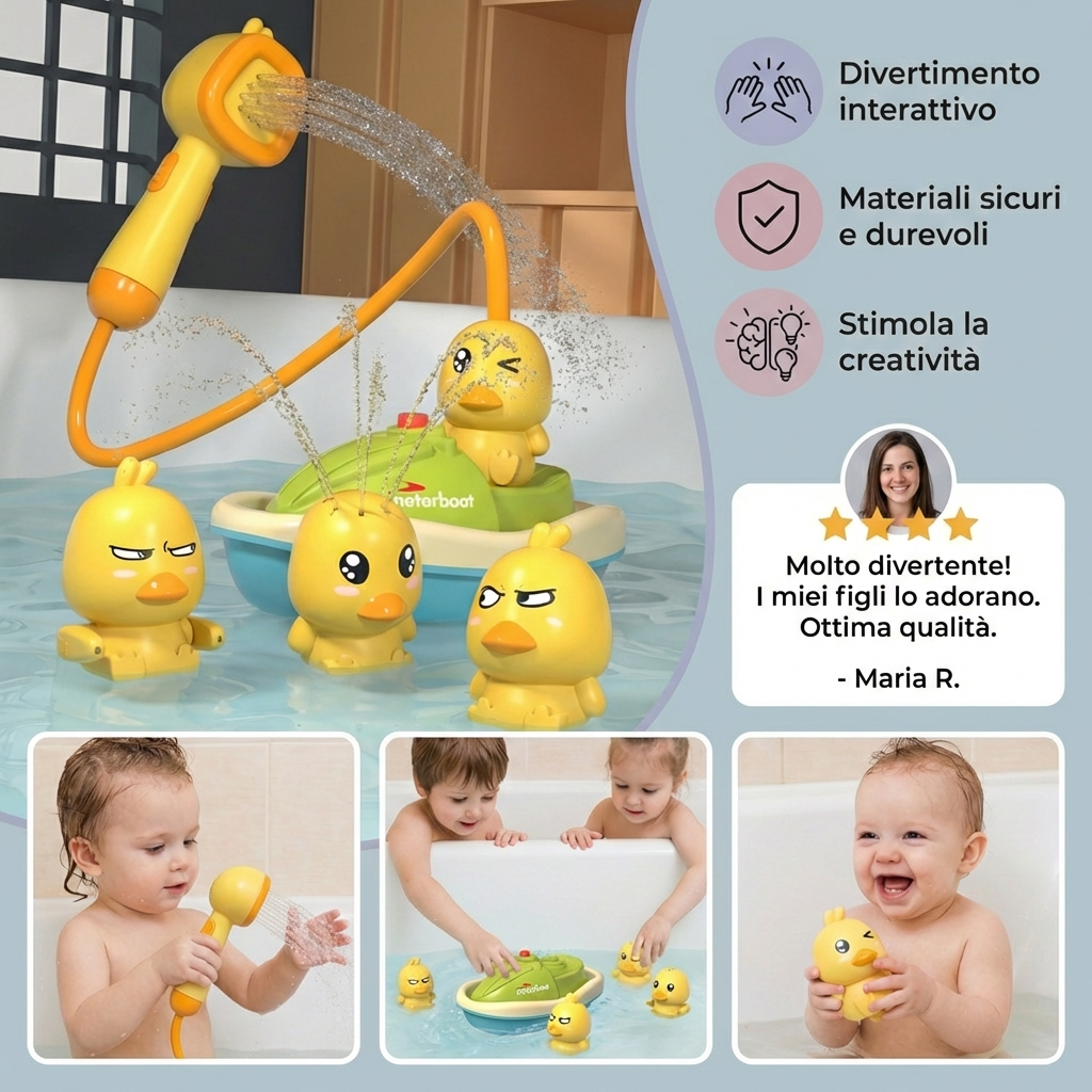 Set di giocattoli da bagno per bambini | Divertenti anatre che spruzzano acqua con motoscafo per giochi interattivi durante il bagno