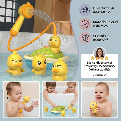 Set di giocattoli da bagno per bambini | Divertenti anatre che spruzzano acqua con motoscafo per giochi interattivi durante il bagno